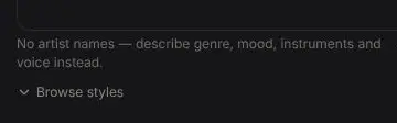 Rendered contrast evidence for No artist names — describe genre, mood, instruments and voice instead.