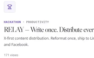Rendered mobile overflow evidence for HackathonProductivityRELAY — Write once. Distribute everywhere.X-first content distribution. Reforma