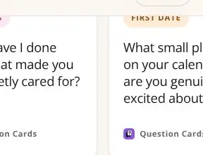 Rendered mobile overflow evidence for First date What small plan on your calendar are you genuinely excited about? Question Cards